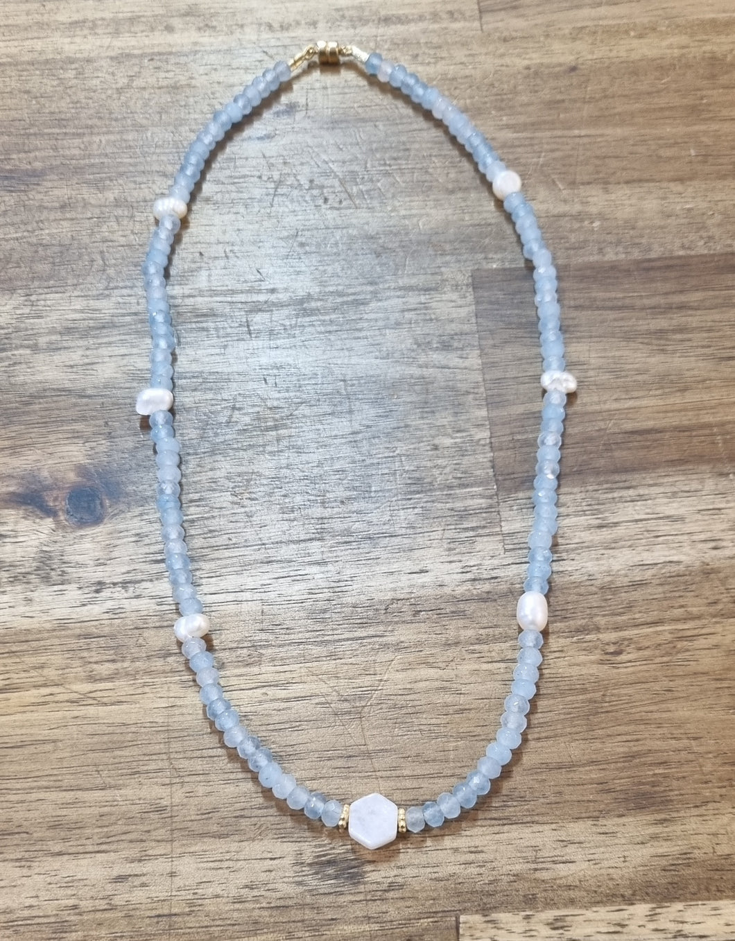 Aquamarine, Moonstone, F/W Pearl & 14CT Gold Fill