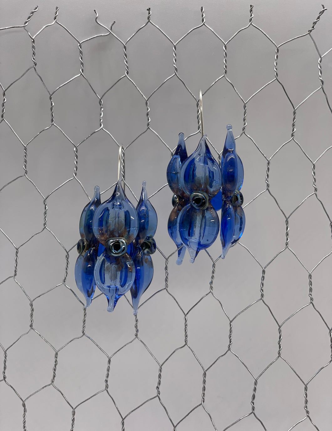 Dark Blue with Gold Lustre Sturt's Desert Pea Glass Earrings